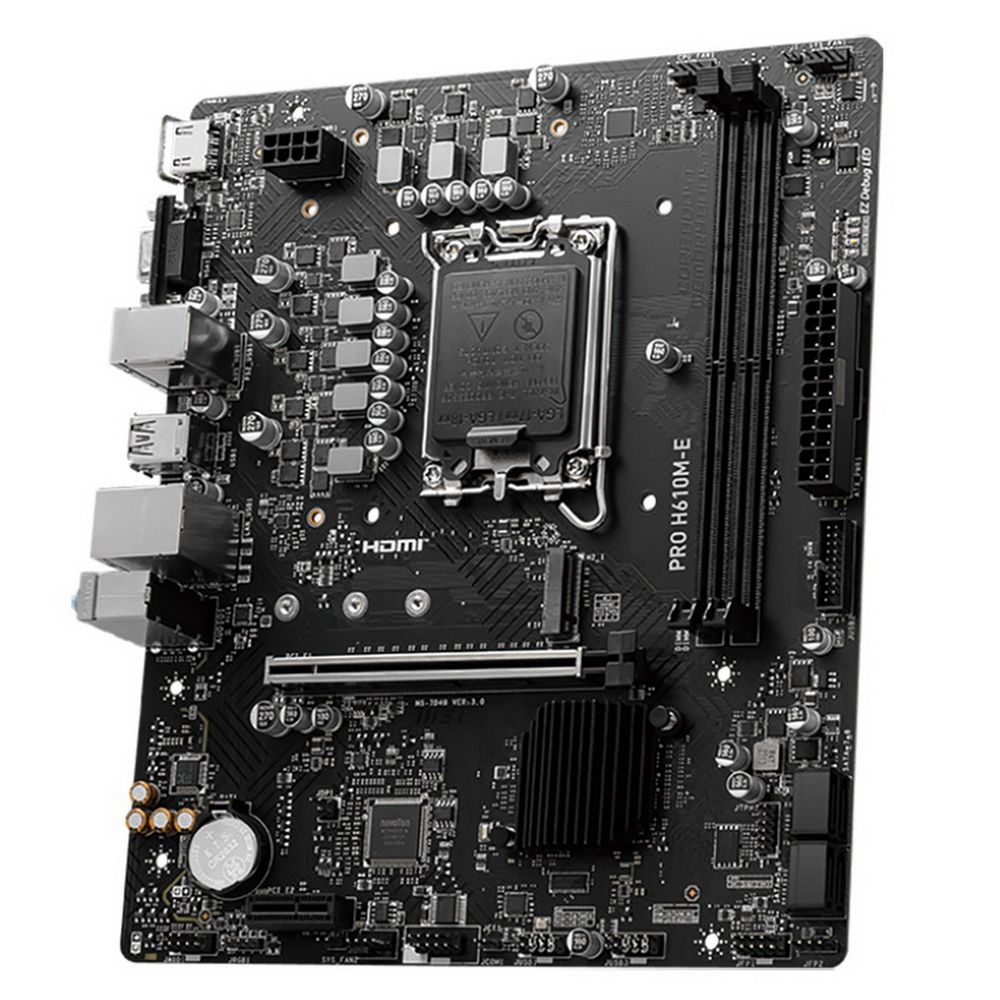 Материнская плата MSI PRO H610M-E H610, LGA1700, 2*DDR5, 1*PCIEx16, 1*PCIEx1, 1*M.2, 4*USB3.2Gen1, 4*USB2.0, 4*SATA3.0, 1G, VGA, HDMI, M-ATX, RTL