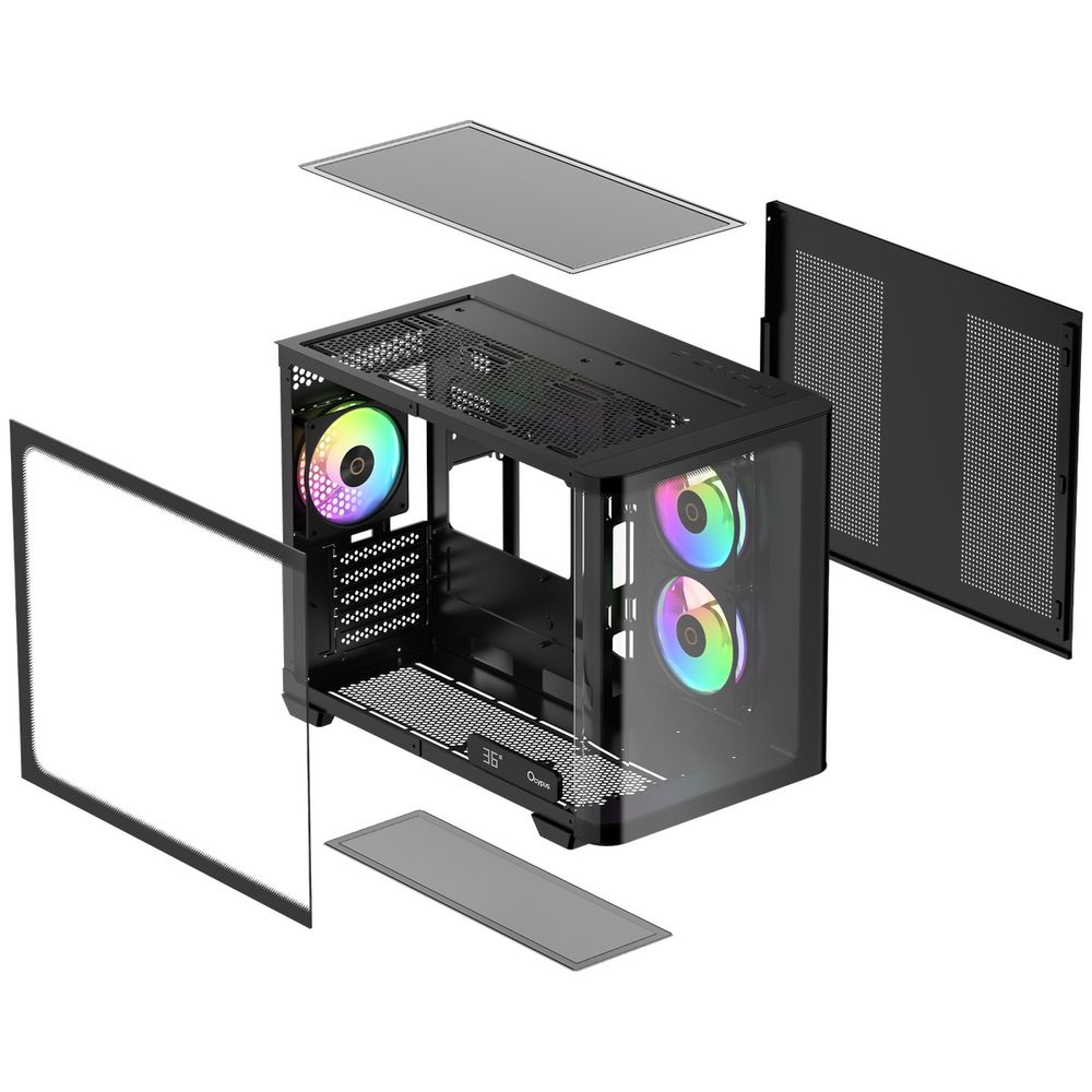 Корпус для ПК Ocypus Iota-C50-BKD300CD-GL Case Iota C50 BK Curve ARGB Digital mATX /win /black / 3 ARGB fans/ no PSU / Tempered Glass