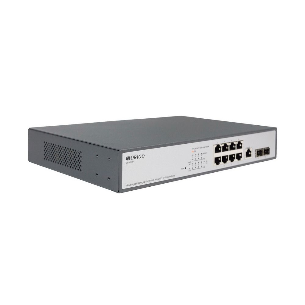 Коммутатор ORIGO OS3110P/135W/A1A Управляемый L2 PoE-коммутатор8x1000Base-T PoE+, 2x1000Base-X SFP,PoE-бюжет 135 Вт