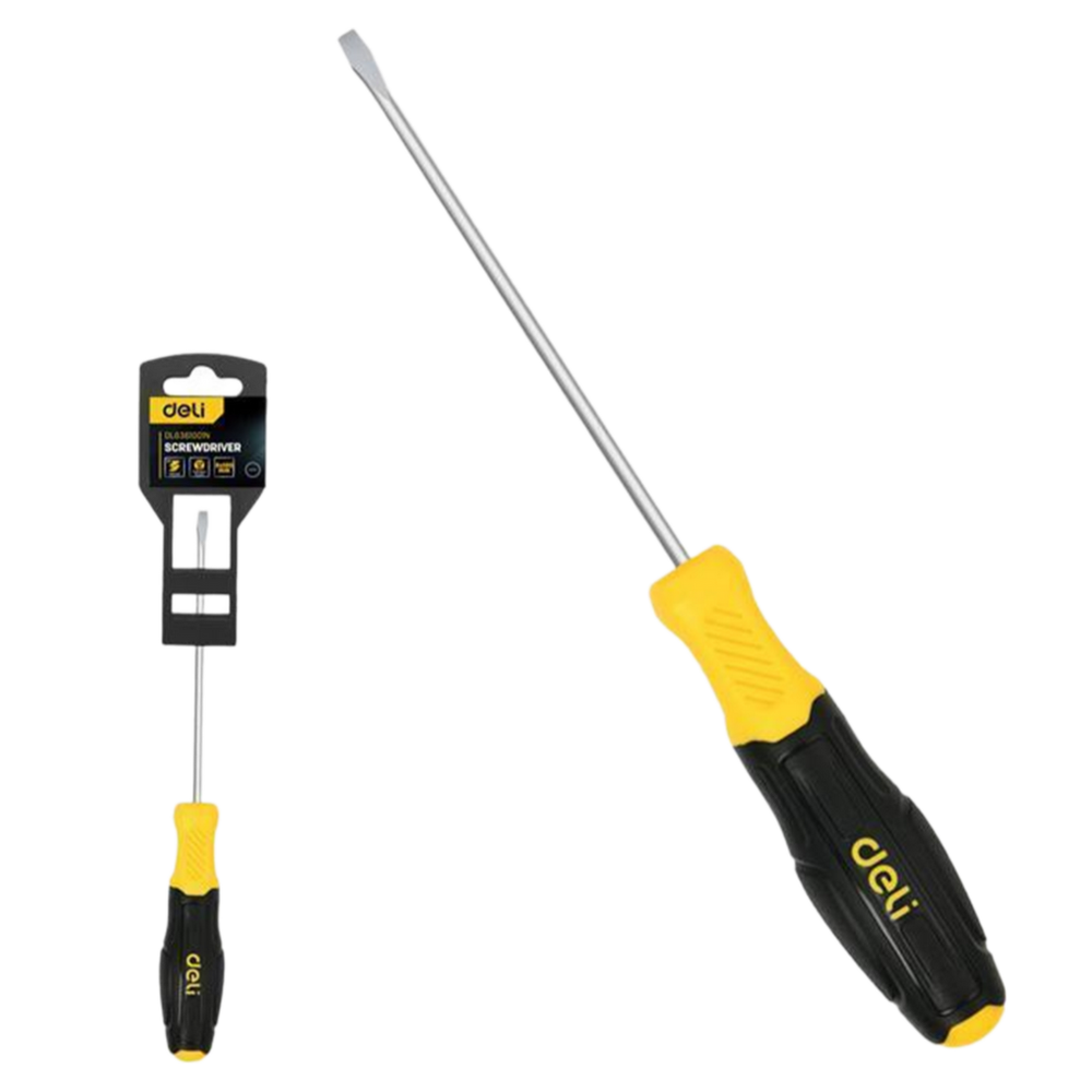 DL6361001N Deli Шлицевая отвертка Deli DL6361001N 6х100мм сталь Cr-V,  двухкомпонентная прорезиненная рукоять
