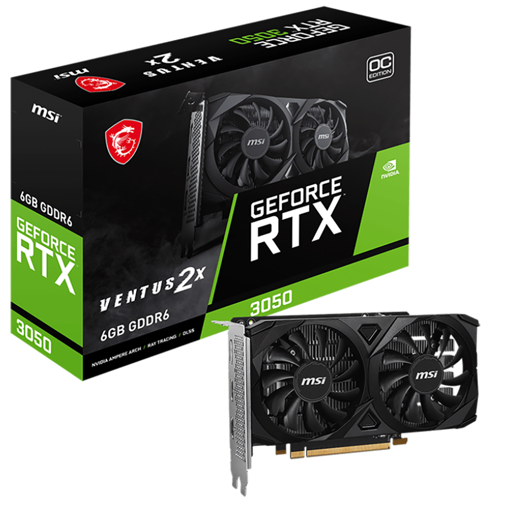Видеокарта MSI Bad Pack RTX3050 VENTUS 2X E OC 6GB GDDR6 96bit 2xDP HDMI 2FAN RTL bp