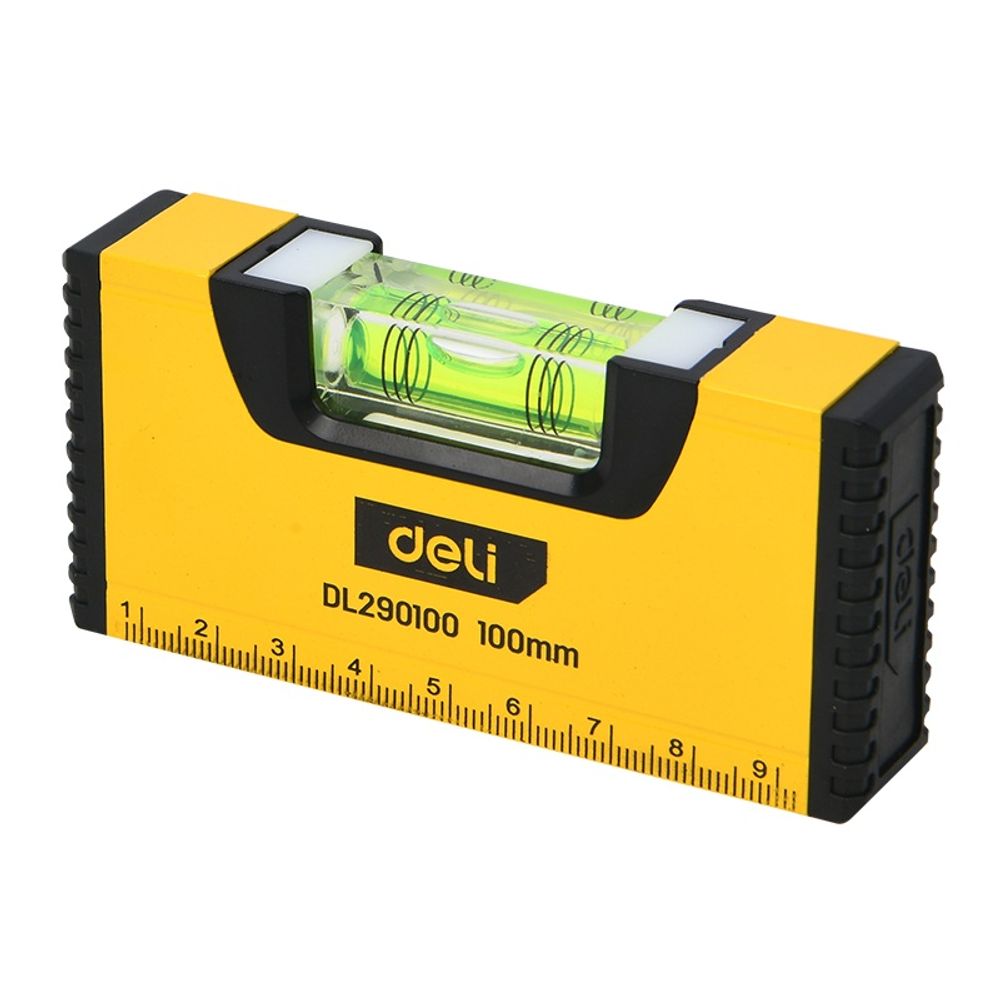 DL290100 Deli Строительный уровень Deli DL290100  100мм, алюминиевый сплав,  мягкие резиновые заглушки