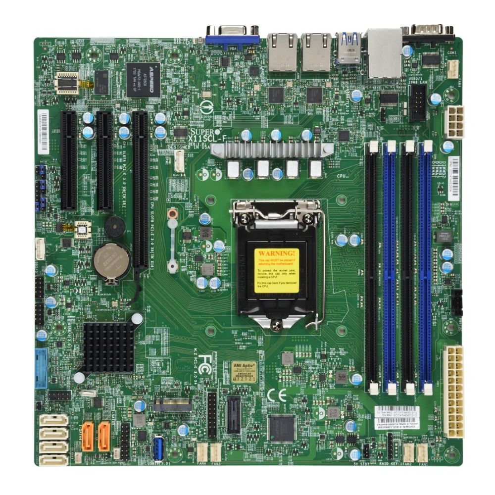 Материнская плата Supermicro MBD-X11SCL-F-B, LGA 1151, Intel C242, 4xDDR4, 6xSATA, 1xM.2, 1xPCI-E 3.0 x16, 1xPCI-E 3.0 x8, 2xPCI-E 3.0 x4, 1xVGA, 2x 1Gb LAN, 2xUSB 2.0, 5xUSB 3.1 Gen 1, 2xCOM, 1x TPM, Micro-ATX, OEM