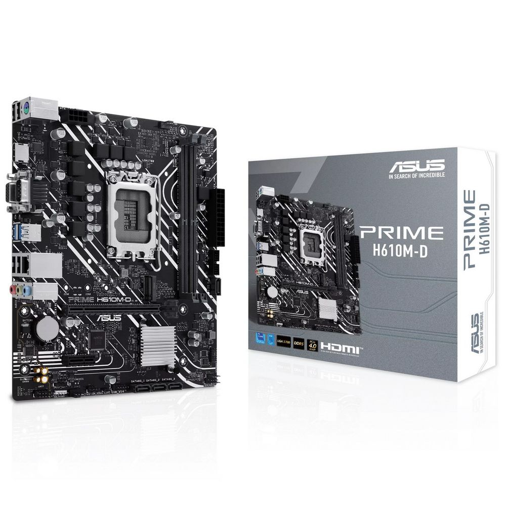 Материнская плата ASUS PRIME H610M-D, LGA 1700, Intel H610, 2xDDR5, 4xSATA, 1xM.2, 1xPCIe 4.0 x16, 1x1Gb LAN, 2xUSB-A 3.2 Gen 1, 4xUSB-A 2.0, 1xHDMI, 1xVGA, 3x3.5 мм, 1xRS-232, 7.1, mATX