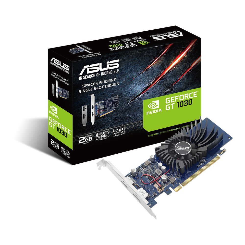 Видеокарта Asus NVIDIA - GeForce GT 1030, PCI-E 3.0 16x, GDDR5 2GB 64bit, 1x HDMI, 1x DP, 30Вт, 169мм, Low Profile, 90YV0AT2-M0NA00