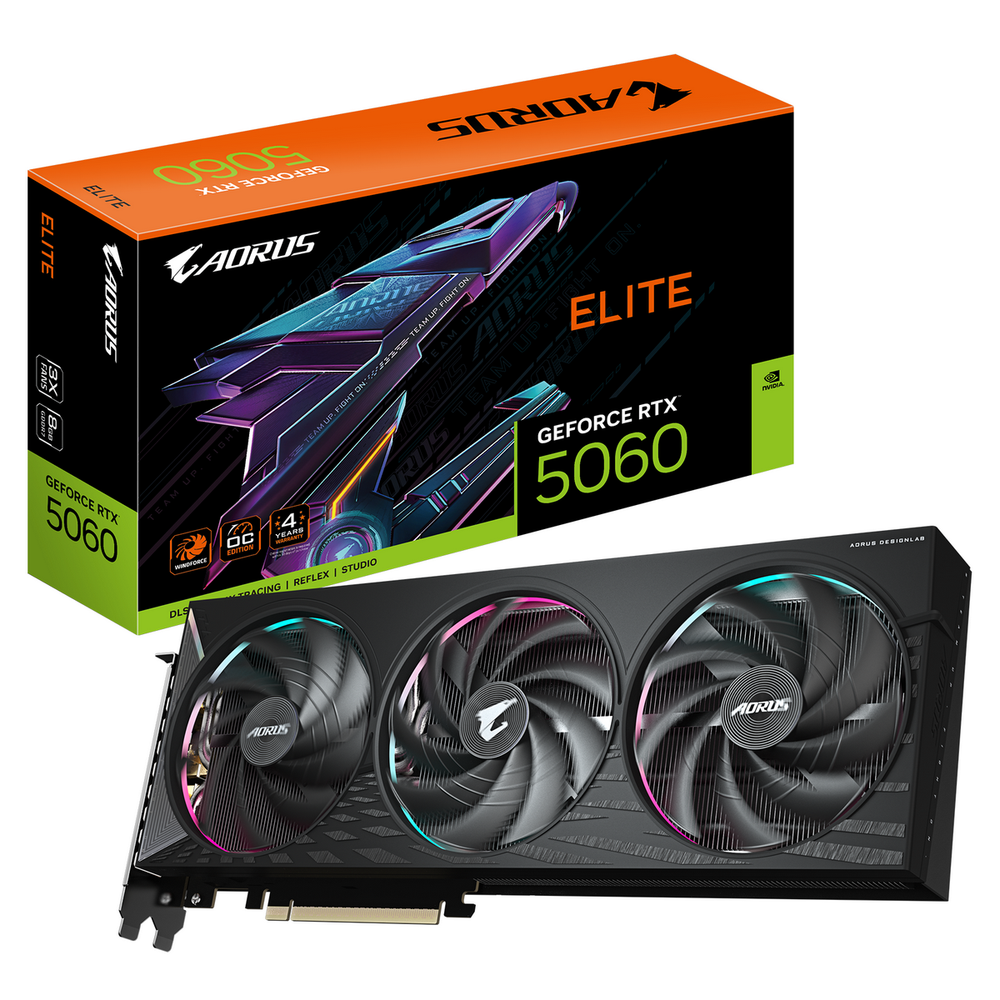 Gigabyte GV-N5060AORUS E-8GD RTX5060 ELITE 8GB GDDR7 128bit 3xDP HDMI 3FAN RTL
