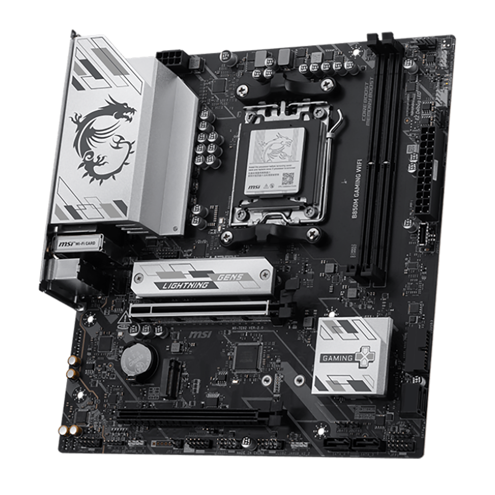 Материнская плата MSI B850M GAMING WIFI B850, AM5, 2*DDR5, 2*PCIEx16, 2*M.2, 2*TypeC, 5*USB3.2Gen1, 6*USB2.0, 4*SATA3.0, 5G, DP, HDMI, M-ATX, RTL