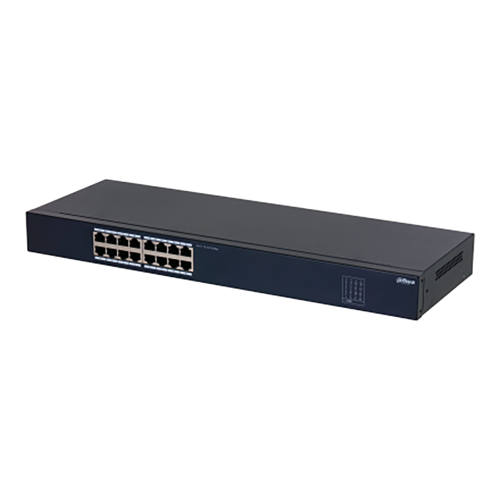 DAHUA DH-SF1016 16-портовый неуправляемый коммутатор, 16xRJ45 100Mb, коммутация 3.2 Гбит/с, MAC-таблица 8К, металл