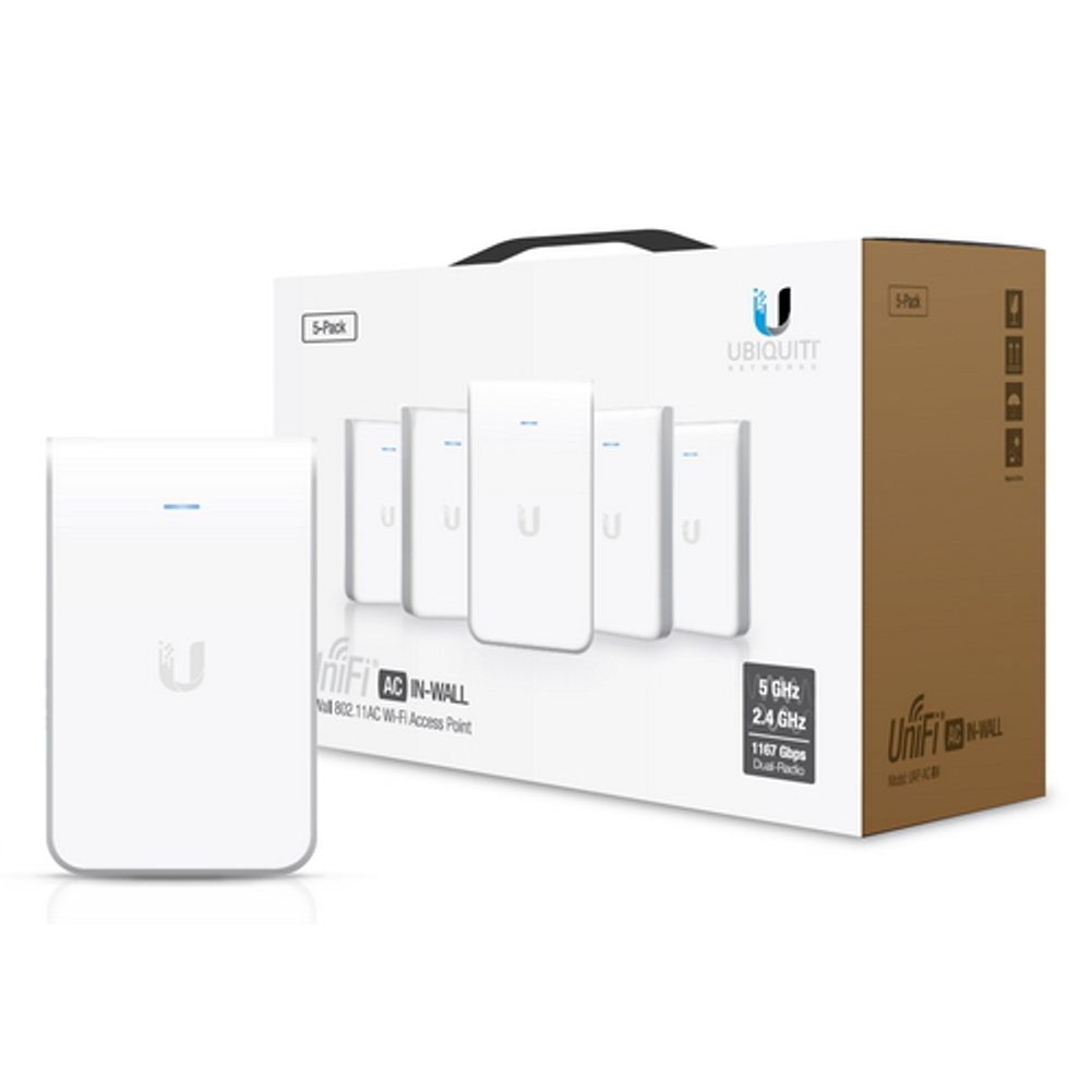 Точка доступа Wi-Fi Ubiquiti UniFi AP AC In-Wall (5-pack) |UAP-AC-IW-5| Ubiquiti точка доступа 2.4+5 ГГц, 802.11ac/n/a/g/b, 3х |UAP-AC-IW-5| 1G Ethernet, 802.3at