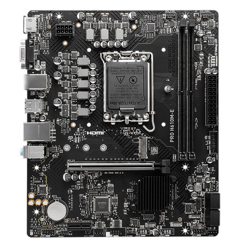 Материнская плата MSI PRO H610M-E H610, LGA1700, 2*DDR5, 1*PCIEx16, 1*PCIEx1, 1*M.2, 4*USB3.2Gen1, 4*USB2.0, 4*SATA3.0, 1G, VGA, HDMI, M-ATX, RTL