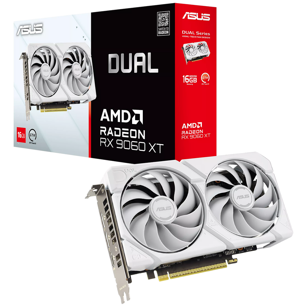 Видеокарта Asus AMD - Radeon RX 9060 XT Dual, PCI-E 5.0 16x, GDDR6 16GB 128bit, 1x HDMI, 2x DP, 160Вт, 202мм, Full Height, 90YV0LG3-M0NA00