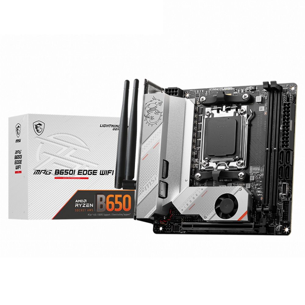 Материнская плата MSI - MPG B650I EDGE WIFI, mITX, AMD B650, 1xAM5, 2xDDR5 до 96ГБ, 1x2.5GbE, audio, M.2, Wi-Fi, Bluetooth, HDMI, 4xSATA, 5xUSB3.2, 1xUSB3.2 Type C, MPG B650I EDGE WIFI