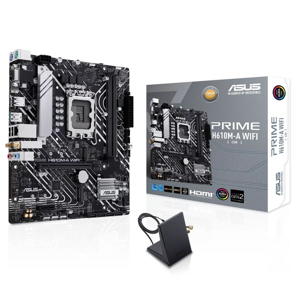 Материнская плата ASUS PRIME H610M-A WIFI, LGA1700, Intel H610, 2xDDR5, 4xSATA, 2xM.2, 1xPCIe 4.0 x16, 1xPCIe 4.0 x1, DisplayPort, HDMI, VGA (D-Sub), 1x1Gb LAN, USB 3.2 Gen 2, 3x3.5 мм, 7.1, microATX