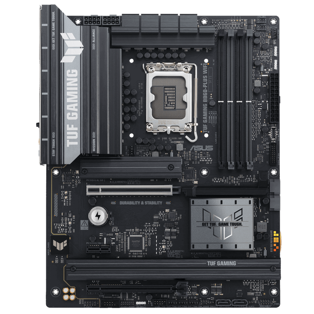 Материнская плата ASUS TUF GAMING B860-PLUS WIFI LGA1851 ATX 4xDDR5 2xPCIEx16 PCIEx1 3xM.2 USB-C DP HDMI 2.5GLAN Wi-Fi 7