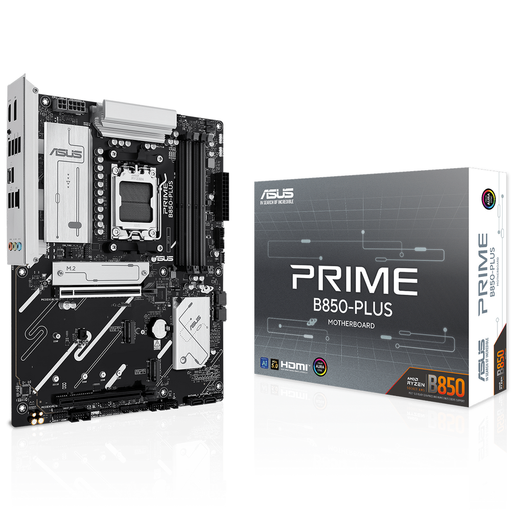 Материнская плата ASUS PRIME B850-PLUS, AM5, AMD B850, 4xDDR5, 4xSATA, 3xM.2, 1xPCIe 5.0 x16, 1xPCIe 4.0 x16, DisplayPort, HDMI, 1x2.5Gb LAN, USB Type-C, 3x3.5 мм, 7.1, ATX