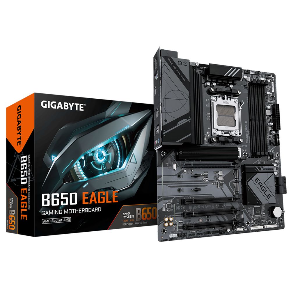 Материнская плата Gigabyte Bad Pack B650 EAGLE, Socket AM5, AMD B650, 4xDDR5-5200, HDMI+DP, 4xPCI-Ex16, 4xSATA3(RAID 0/1/10), 3xM.2, 8 Ch Audio, GLan, (6+6)xUSB2.0, (2+2)xUSB3.2, (1+1)xUSB3.2 Type-C™, 1xPS/2, ATX, RTL