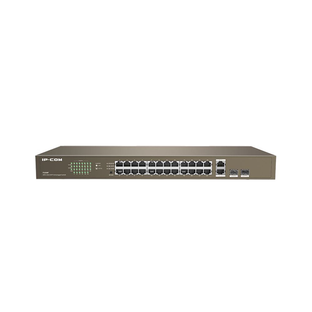 Коммутатор IP-COM F1026F Неуправляемый коммутатор, 26 портов 26х100 Мбит/с, 2х1 Гбит/с, 2хSFP, настольный/ в стойку