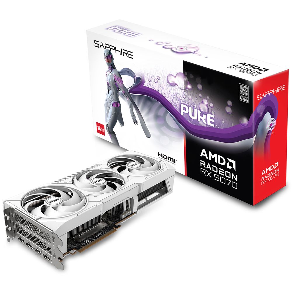 Видеокарта Sapphire RX9070 PURE OC 16GB GDDR6 256bit 2xDP 2xHDMI 3FAN RTL