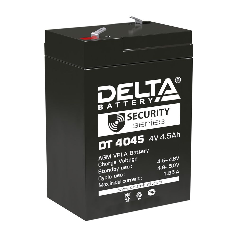 Аккумуляторная батарея Delta DT 4045 4В/4,5Ач, клемма F1 (70х47х101мм (105мм); 0,5кг; Срок службы 5лет; Гарантия 1г)