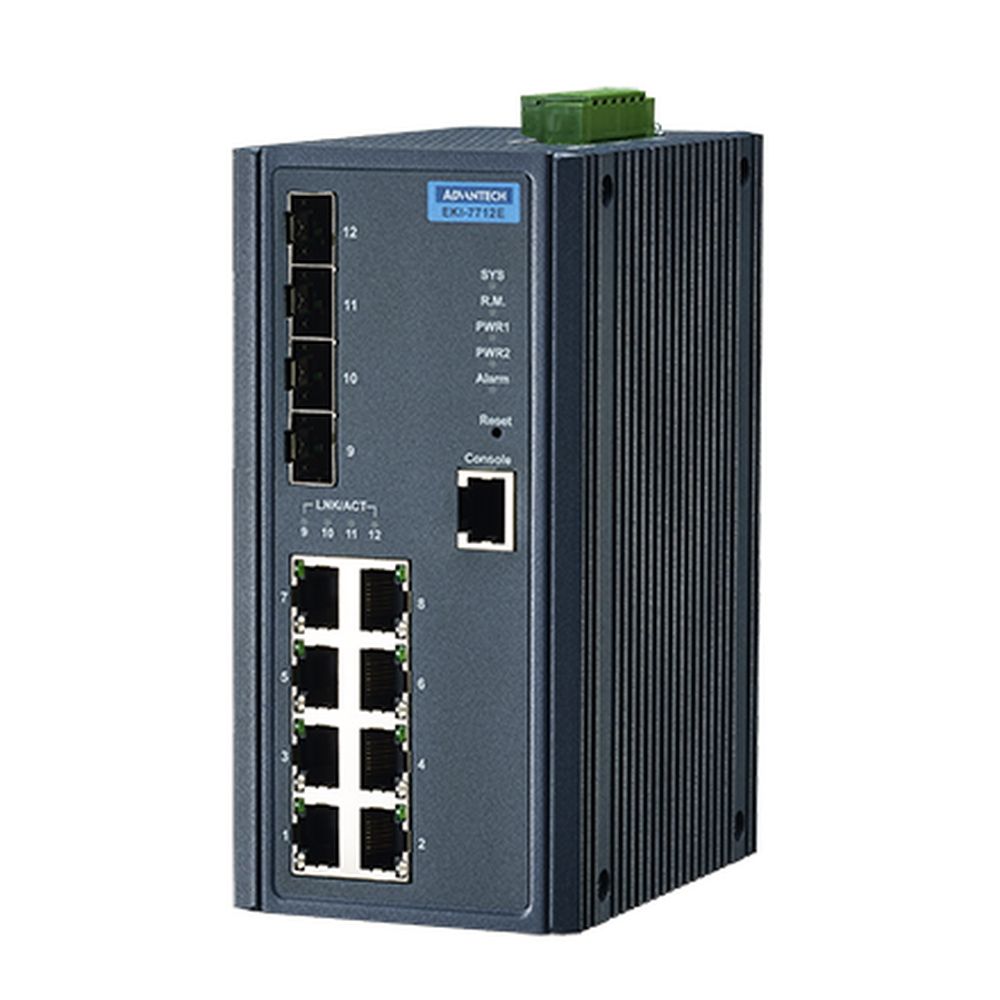 Коммутатор Advantech BP Управляемый  EKI-7712E-4F-AE Advantech Ethernet, 8 портов RJ-45, 4 порта Gigabit SFP, металлический корпус, IP30