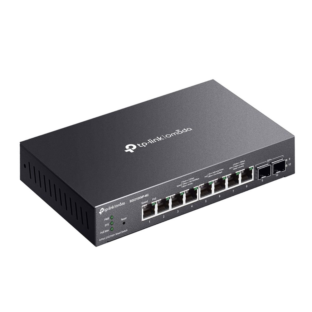 коммутатор TP-Link SG2210XMP-M2, Omada 8-Port 2.5GBASE-T and 2-Port 10GE SFP+ Smart Switch with 8-Port PoE+