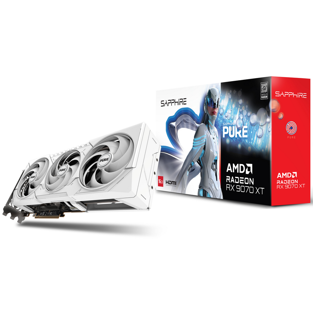 Видеокарта Sapphire AMD Radeon RX 9070 XT PURE OC, 16 GB GDDR6, 256 bit, 2xDisplayPort, 2xHDMI, GPU 2400 MHz