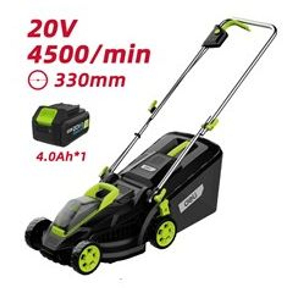 Газонокосилка аккумуляторная Deli DG500-1 (1АКБ*4А·ч + ЗУ, 20V), ширина скашивания 330мм, высота скашивания 25-65мм, 5 уровней, макс. обороты двигателя 4500об/мин, травосборник 35 литров