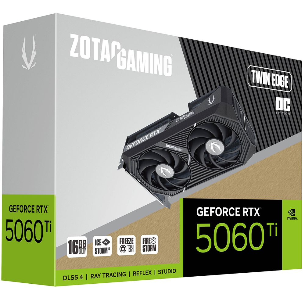 Видеокарта Zotac RTX5060Ti TWIN EDGE OC 16GB GDDR7 128bit 3xDP HDMI 2FAN MEDIUM PACK
