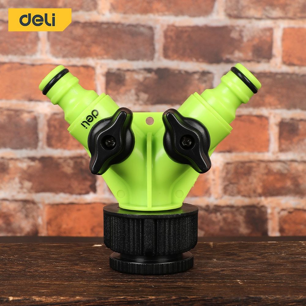 Распределитель поливочный двухканальный Deli DL8797 1"-3/4", внутренняя резьба, 2 вентиля, ударопрочный пластик