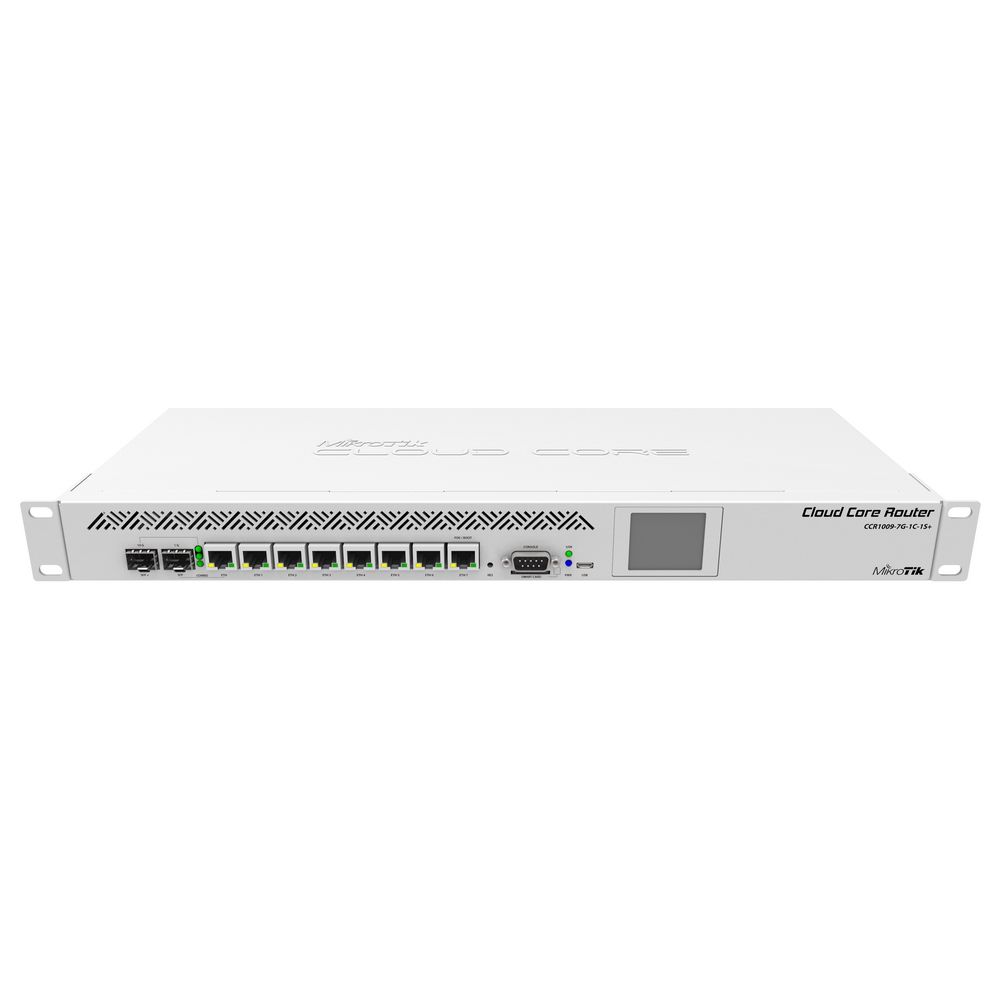 Маршрутизатор MIKROTIK CCR1009-7G-1C-1S+ Router 1U 19" Rack Mount. Ethernet 7x 10/100/1000 1x SFP/RJ45, 1x SFP. Serial. PoE. micrUSB, SmartCard, LCD touchscreen
