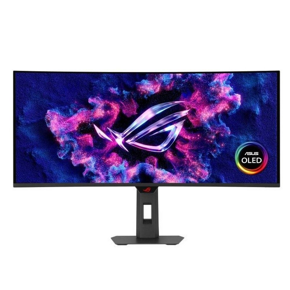 Монитор 34" ASUS ROG XG34WCDG QD-OLED 3440x1440, 175 Гц, 0.03 мс, изогнутый экран (1800R), 21:9, 250 кд/м² (пиковая 1000 кд/м²), DisplayHDR True Black 400, DP 1.4, HDMI 2.1, USB-C (15 Вт), USB Hub (3x USB 3.2), 3.5 Jack, FreeSync Premium Pro, G-Sync Compatible, KVM, сенсор присутствия, черный