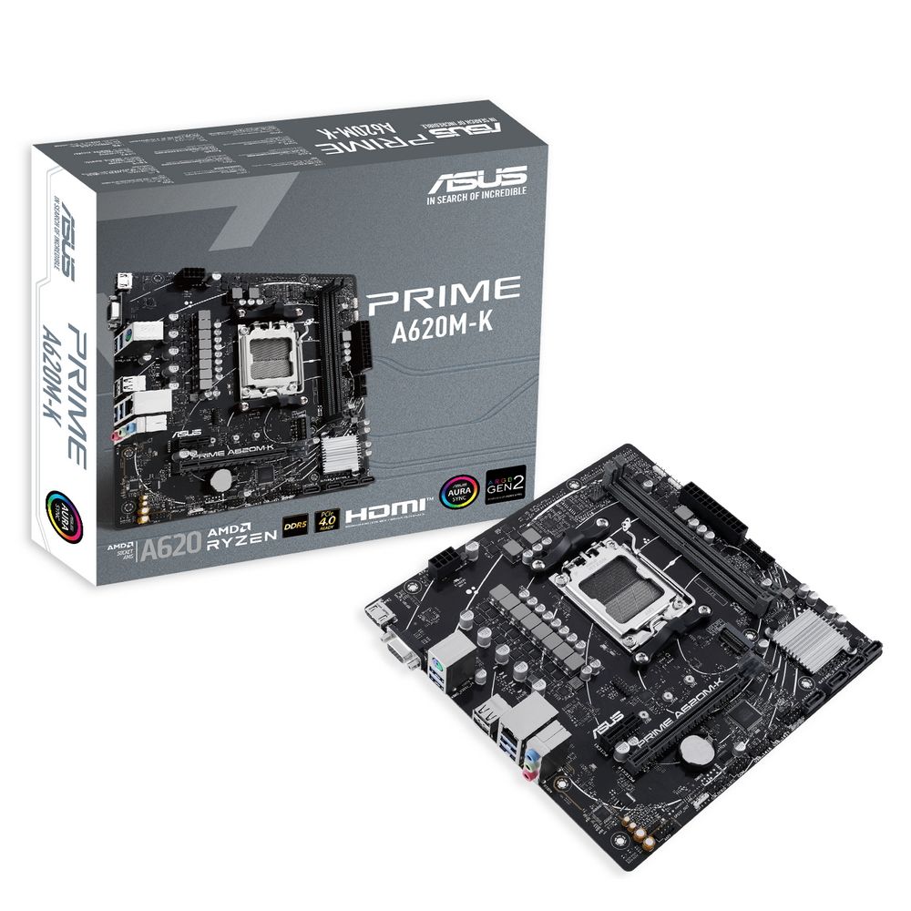 Материнская плата ASUS PRIME A620M-K, AM5, A620, 2*DDR5, 4*SATA, 1*M.2, 4*USB 3.2, 2*USB 2.0, 2*PCIx16, 1*PCIx1, VGA+HDMI, mATX; 90MB1F40-M0EAY0