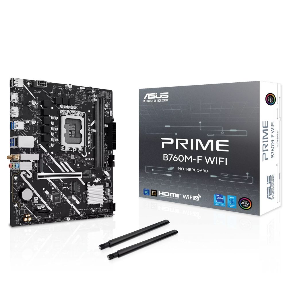 материнская плата ASUS PRIME B760M-F WIFI, LGA1700, B760, 2*DDR5, 4*SATA, 2*M.2, 4*USB 3.2, 2*USB 2.0, 1*PCIx16, 1*PCIx1, HDMI+DP, mATX; 90MB1N00-M0EAY0