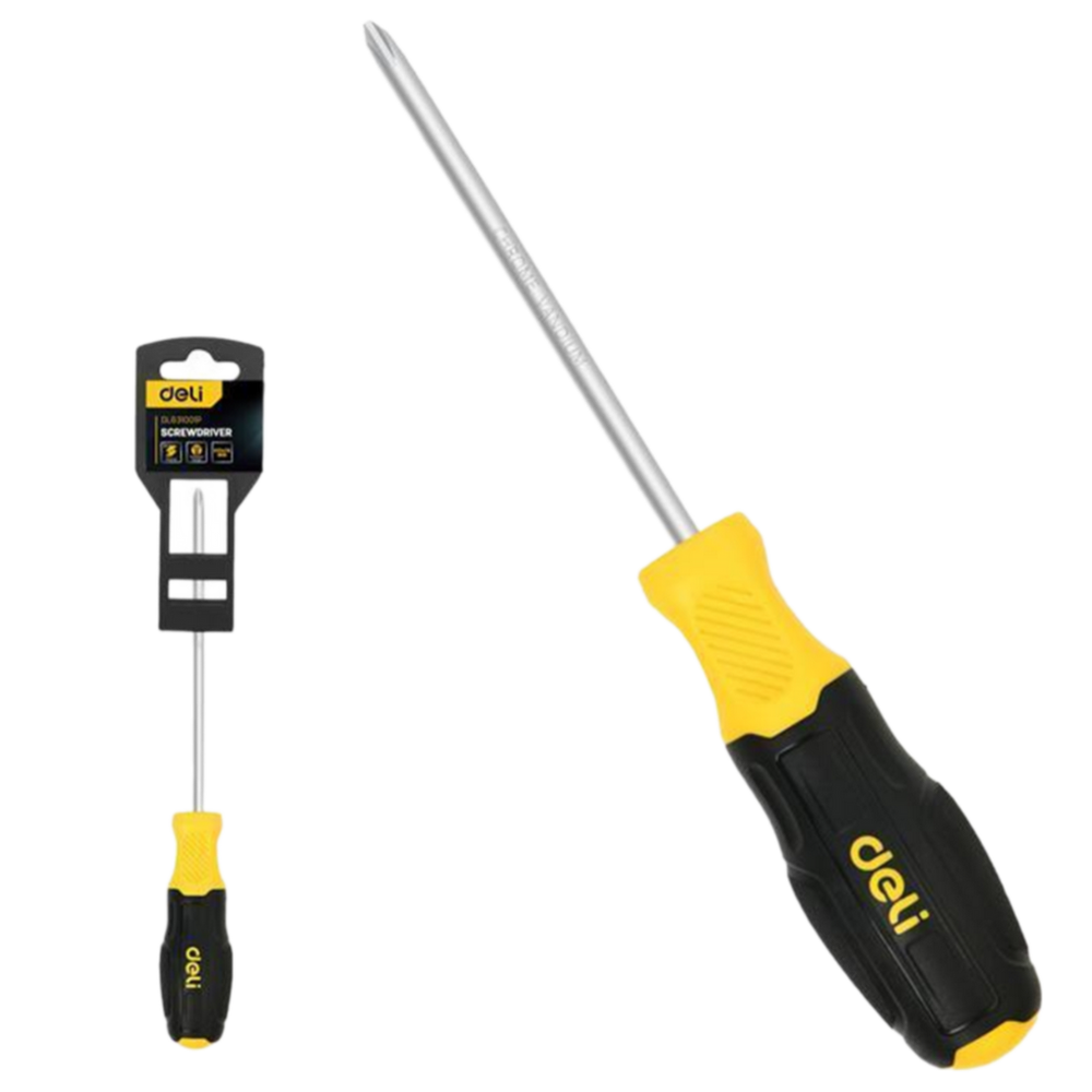 DL631001P Deli Отвертка Pozidriv Deli DL631001P PZ1x75мм сталь Cr-V, двухкомпонентная прорезиненная рукоять