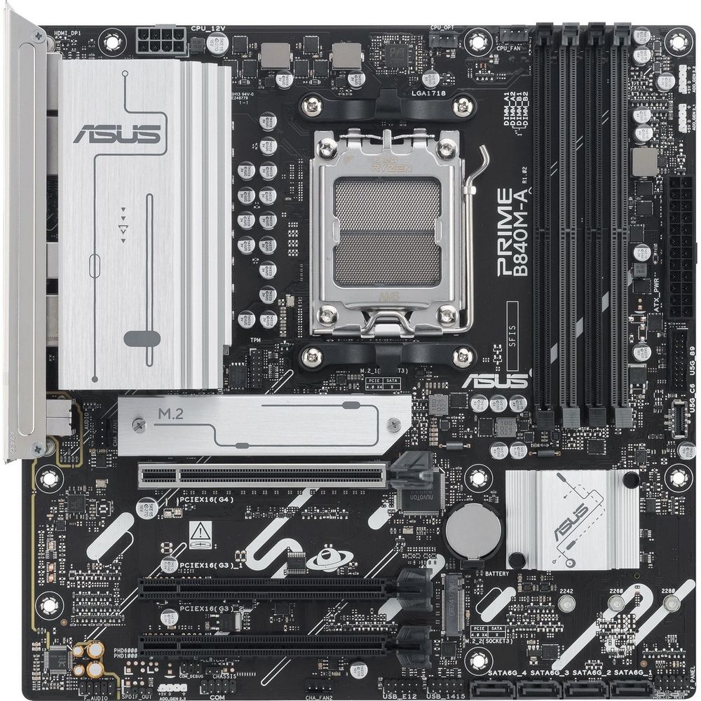 Материнская плата ASUS PRIME B840M-A-CSM, AM5, AMD B840, 4xDDR5, 4xSATA, 3xM.2, 1xPCIe 4.0 x16, 2xPCIe 3.0 x16, 1x2.5Gb LAN, USB Type-C, 3x3.5 мм, 7.1, microATX