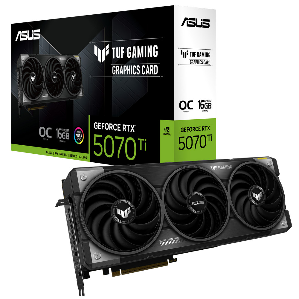 Видеокарта ASUS TUF Gaming GeForce RTX 5070 Ti OC Edition, 16 GB GDDR7, 256 bit, 3xDisplayPort, 2xHDMI, GPU 2588 MHz