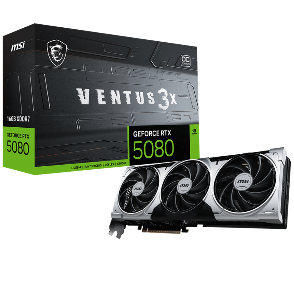 Видеокарта MSI NVIDIA GeForce RTX 5080 16G VENTUS 3X OC PLUS, 16Gb GDDR7, Retail (RTX 5080 16G VENTUS 3X OC PLUS)