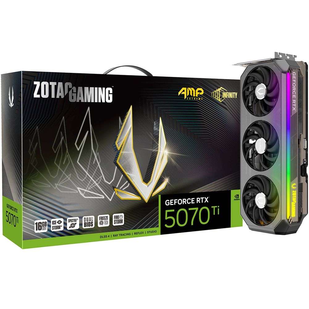 Видеокарта Zotac PCI-E 5.0 RTX 5070TI AMP EXTREME INFINITY NVIDIA GeForce RTX 5070TI 16Gb 256bit GDDR7 2512/28000 HDMIx1 DPx3 HDCP Ret