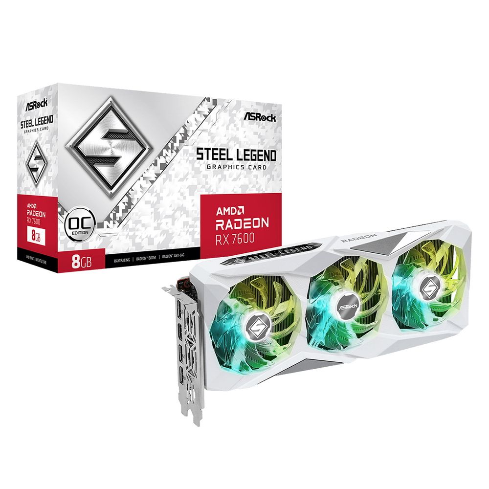 Видеокарта ASRock RX7600 STEEL LEGEND OC 8GB GDDR6 128bit 3xDP HDMI 3FAN RTL