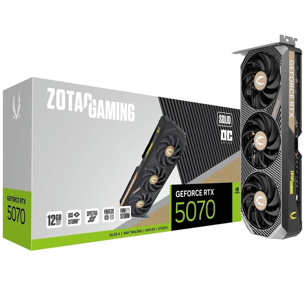 Видеокарта Zotac NVIDIA - GeForce RTX 5070 SOLID OC, PCI-E 4.0, GDDR7 12GB 192bit, 1x HDMI, 3x DP, max 7680 x 4320 (8K), ZT-B50700J-10P