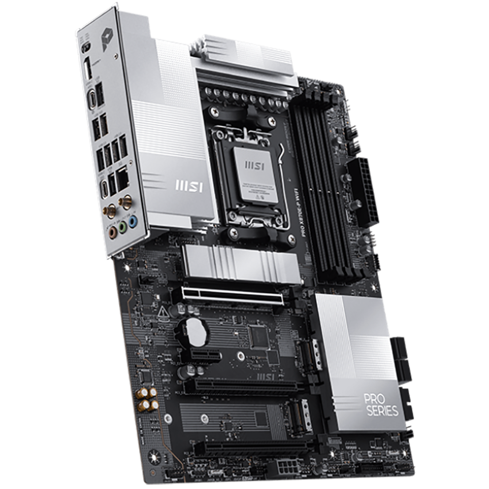 Материнская плата MSI PRO X870E-P WIFI X870E, AM5, 4*DDR5, 3*PCIEx16, 1*PCIEx1, 3*M.2, 2*TypeC, 2*USB3.2Gen2, 6*USB3.2Gen1, 10*USB2.0, 4*SATA3.0, 5G, Type-C(DP), HDMI, ATX, RTL