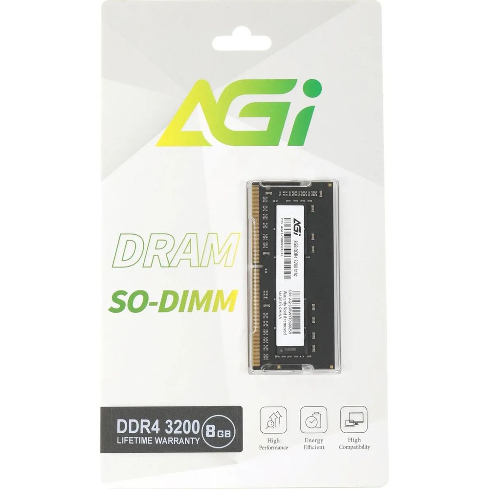 Оперативная память AGI Premier, DDR4, 8GB (1x8GB), 3200 MHz, CL22, без радиатора, SO-DIMM