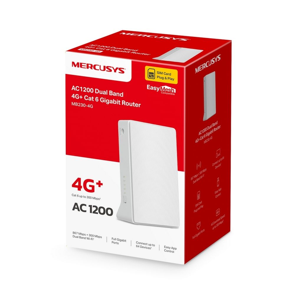 Маршрутизатор  AC1200 Wi-Fi Роутер с поддержкой 4G+ LTE, встроенный модем 4G LTE до 300 Мбит/с, MB230-4G, 085050014