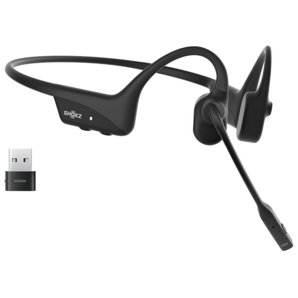 Беспроводные наушники SHOKZ OpenComm2 UC черный, костная проводимость, Bluetooth + USB-адаптер, до 16 ч