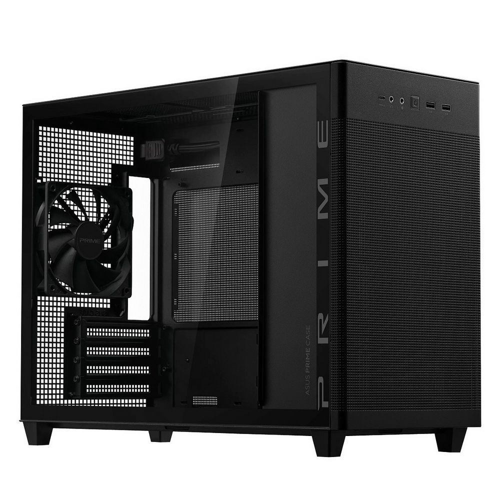 ASUS Prime AP201 Tempered Glass MicroATX Case Black - stylish 33-liter MicroATX case with tool-free side panels, with support for 360 mm coolers, graphics cards up to 338 mm long, and standard ATX PSU
