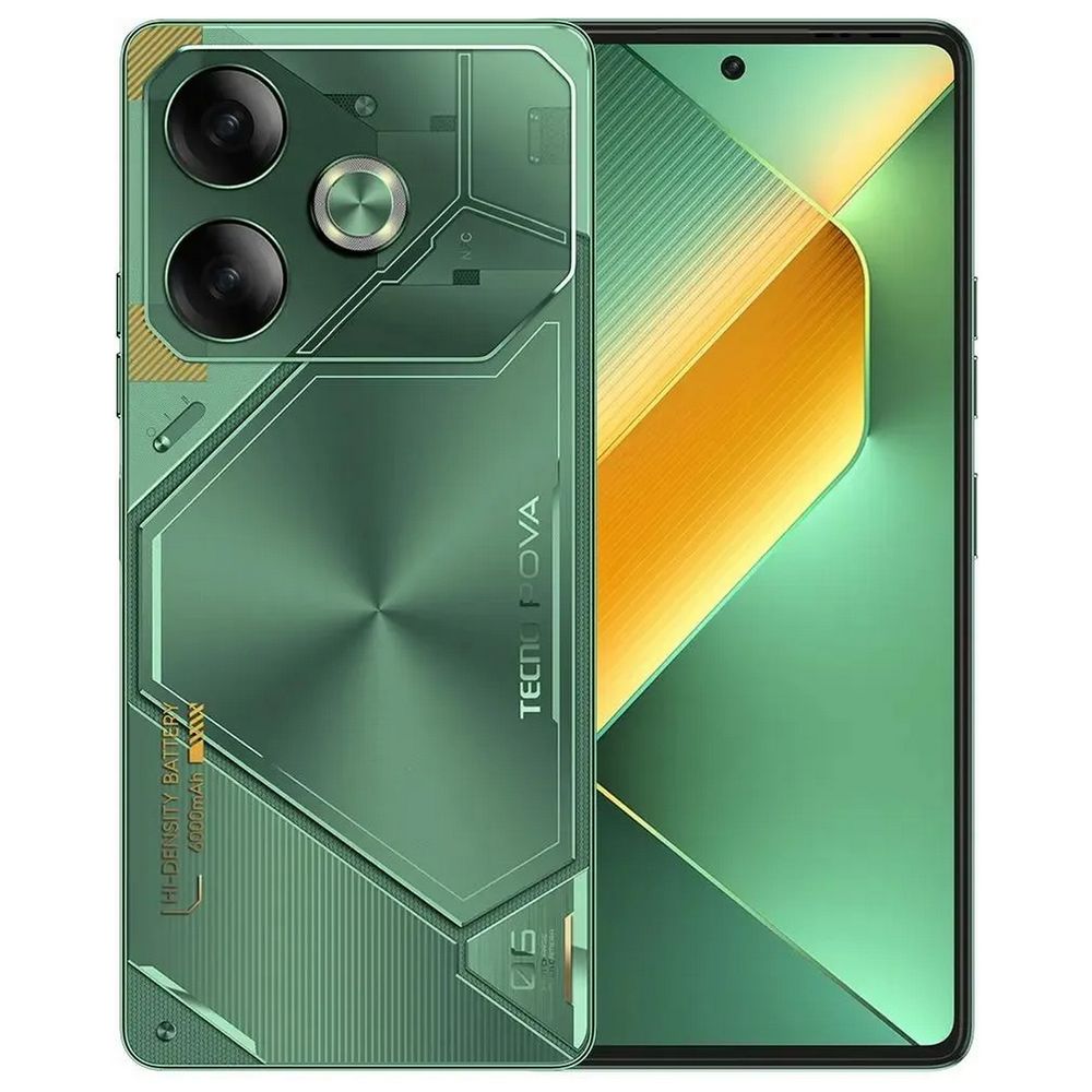 LI7 256+8 COMET GREEN Смартфон Tecno Pova 6 256Gb 8Gb зеленый 3G 4G 6.8" Android 14 108Mpix 802.11 a/b/g/n/ac NFC /180