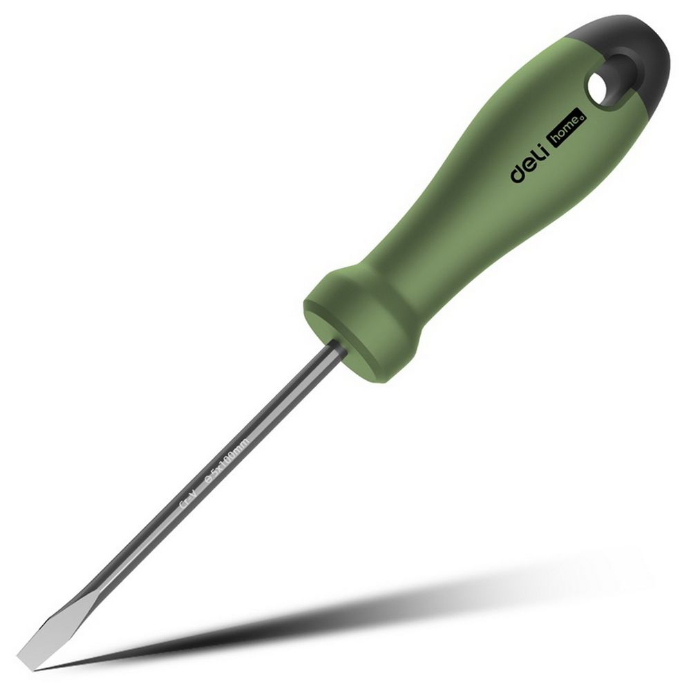 Шлицевая отвёртка "Home Series Green" Deli HT1105L 5x100мм  Эксклюзивный дизайн, рукоятка из высококачественного софттач пластика