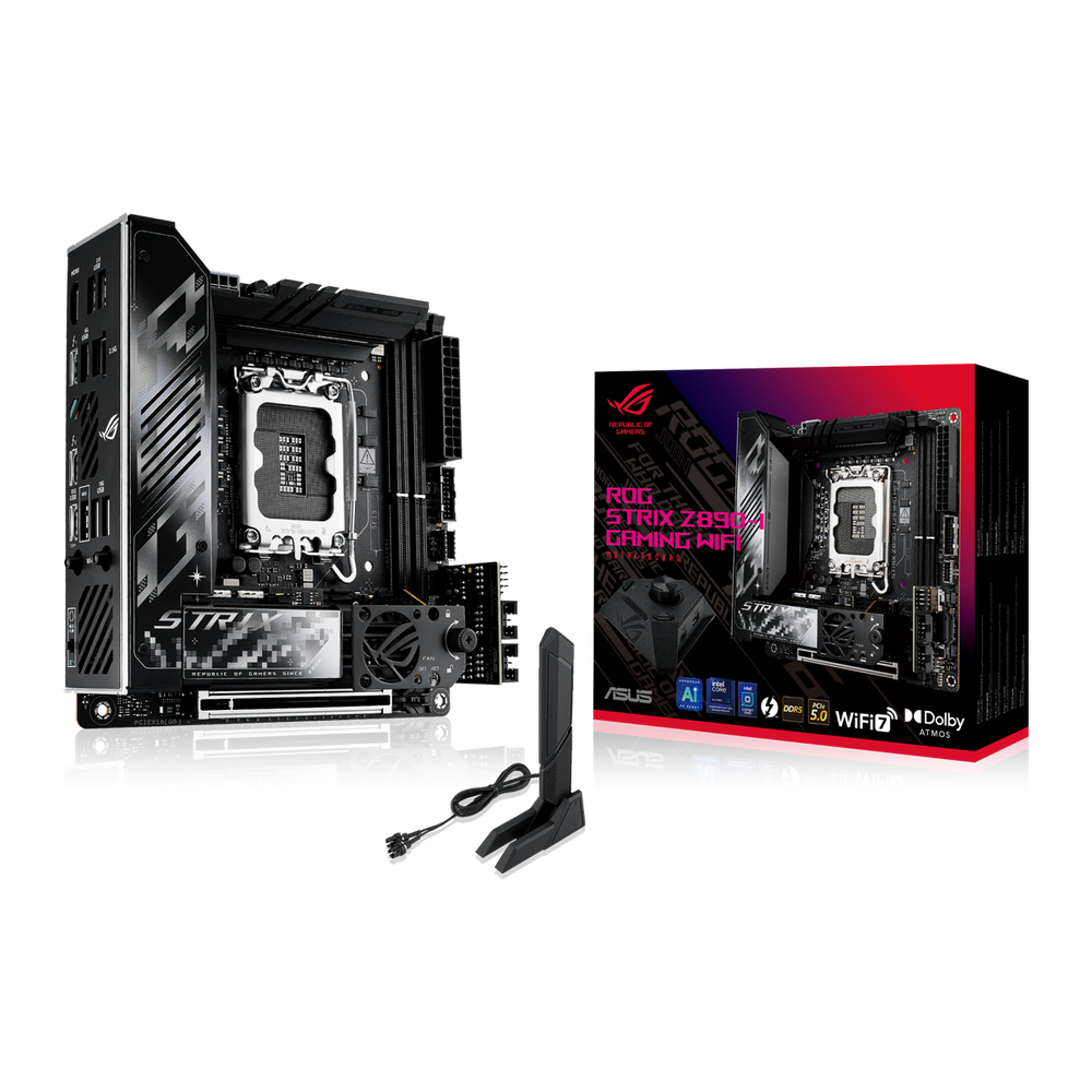 Материнская плата ASUS ROG STRIX Z890-I GAMING WIFI, LGA1851, Intel Z890, 2xDDR5, 2xSATA, 2xM.2, 1xPCI-E 5.0 x16, 1xHDMI, 2xThunderbolt 4, 1x2.5Gb LAN, 9xUSB-A, 1xUSB-C, 5.1, Mini-ITX