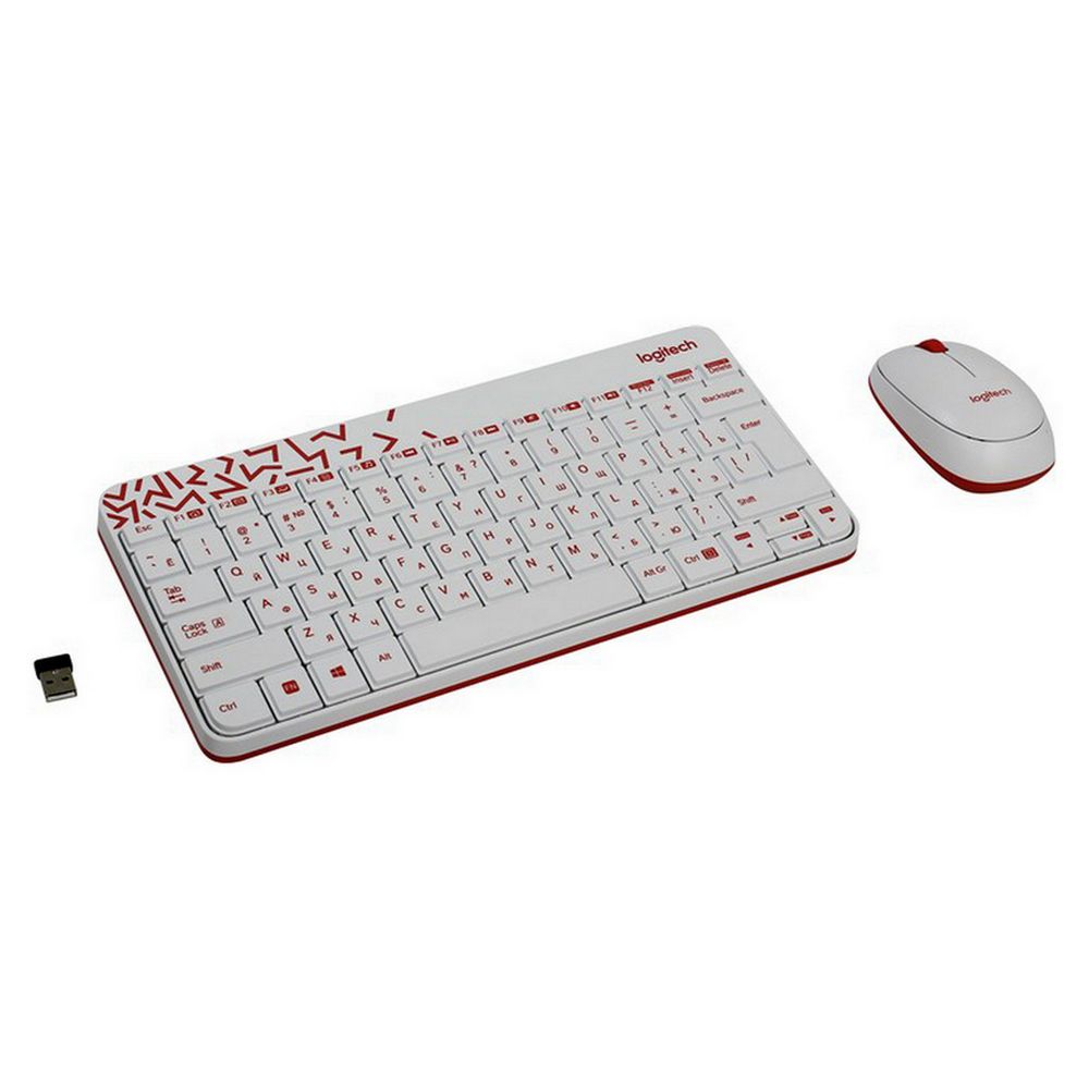 920-008212 Logitech Клавиатура + мышь MK240 Nano White-red оригинальная заводская гравировка RU/LAT