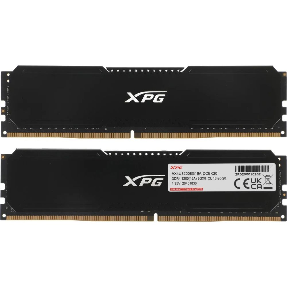 Модуль памяти ADATA OEM 16GB DDR4 3200 DIMM GAMMIX D20 Black Gaming Memory AX4U32008G16A-DCBK20 Non-ECC,CL16,1.35V Kit (2x8GB), RTL (930842)